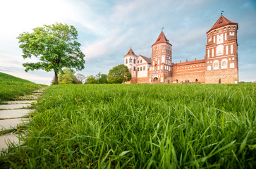 Fototapeta na wymiar Beautiful landscape with Mir castle in Belarus.