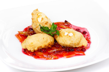 Curd dessert with cranberries