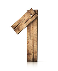 wooden number one (1). 3d illustration isolated