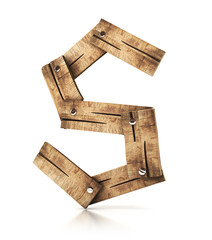 Single wooden S letter isolated on the white background. 3d illustration. wooden font.