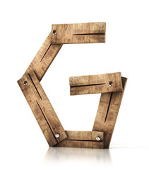 Single wooden G letter isolated on the white background. 3d illustration. wooden font.