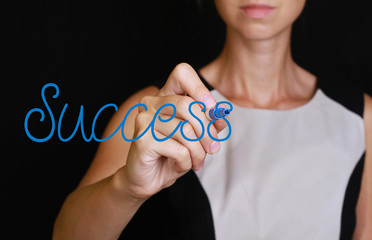 Success. Close up of businesswoman writing on screen. Business, teamwork and finance.