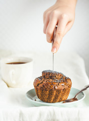 vegan muffins with carob, honey, raisins and poppy seeds, desser