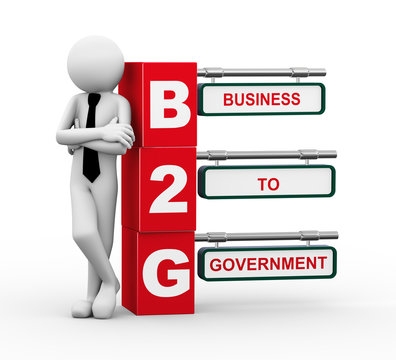 3d businessman with b2g signpost illustration
