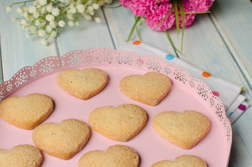 Heart-shaped butter cookies.