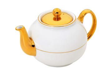 White teapot with gold  isolated