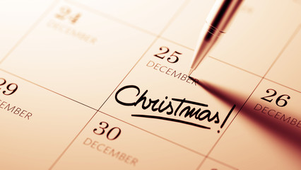 Closeup of a personal agenda setting an important date written w