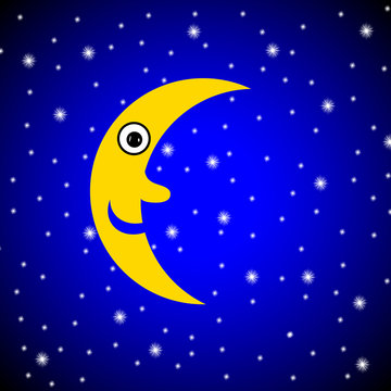 Moon and stars on night sky. Vector illustration.