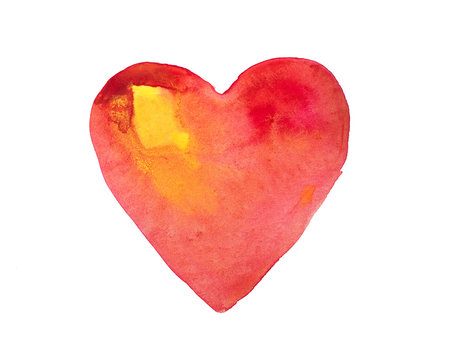 Hand drawn watercolor heart isolated on a white background.