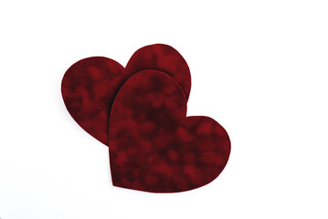 two stylish velvet heart, isolated on white background, valentin
