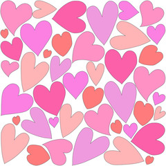 The background of hearts of different sizes and colors..
