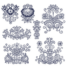 Floral folkloric elements isolated, vector illustration