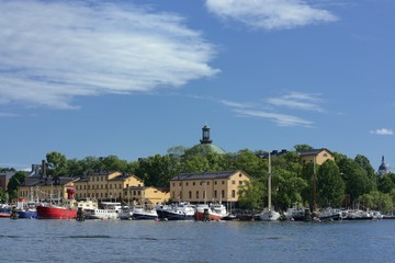 Stockholm embankment with boats.