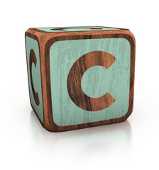 letter c cubes font. wooden block isolated on white. alphabet concept
