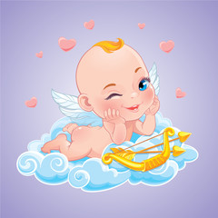 Vector illustration with Baby Cupid shooting a bow