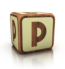 letter p cubes font. wooden block isolated on white. alphabet concept