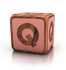 letter q cubes font. wooden block isolated on white. alphabet concept