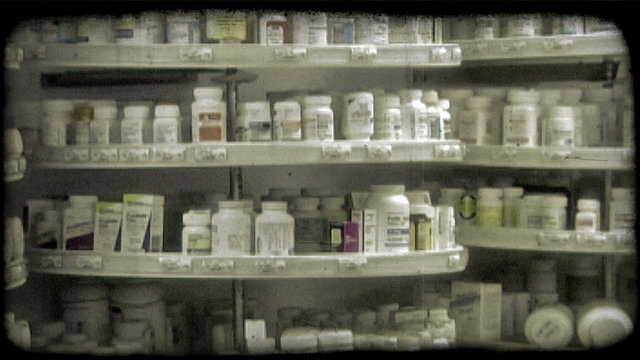 Pharmacy medications. Vintage stylized video clip.
