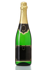 Closed bottle of champagne isolated on a white
