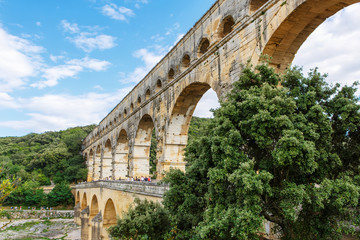 Obraz premium Pont du Gard, an old Roman aqueduct near Nimes in Southern Franc