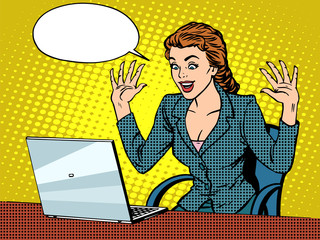 Happy business woman with laptop © studiostoks