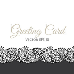 Template of greeting card decorated with floral lace