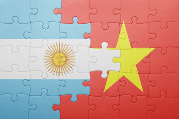 puzzle with the national flag of argentina and vietnam