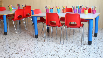 kindergarten with lots of colored pencils