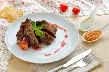 Pork ribs in mustard sauce