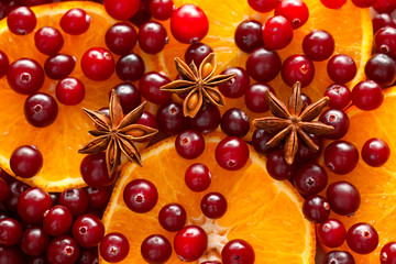 Naklejka na ściany i meble Cranberries, orange slices and star anise