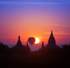 Twilight magical sunset in Bagan Myanmar (Burma). Beautiful photography of famous travel destination