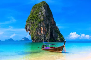 Crédence de cuisine en verre imprimé Railay Beach, Krabi, Thaïlande Paysage tropical de plage d& 39 été fond scénique de l& 39 île de Thaïlande