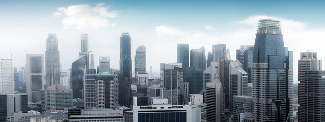 Singapore skyline panoramic view. High modern skyscrapers