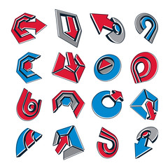 Vector 3d simple navigation pictograms collection. Set of arrows