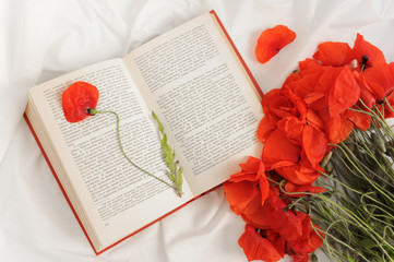 Fototapeta premium Bouquet of poppies and book