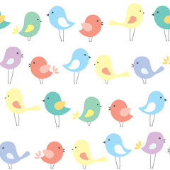 vector seamless pattern with cute cartoon birds