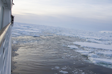 Passenger ship leaving ice field, Antarctica © karenfoleyphoto