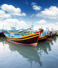Fototapeta na wymiar Fishing boats in Phan Tiet dock in Vietnam