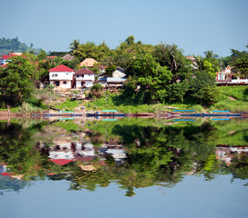 Fototapeta na wymiar Huay Xai, Laos. Traveling by boat on Mekong river