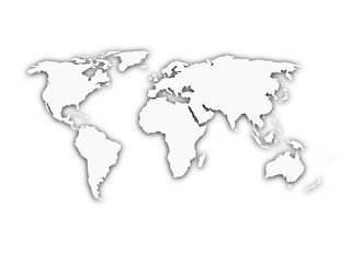 Fototapeta na wymiar White world map with shadow silhouette