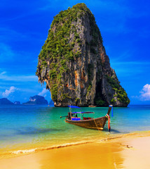 Thailand exotic tropical beach. Blue sky and clear water