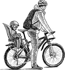 Obraz premium parent with the kid on the bicycle