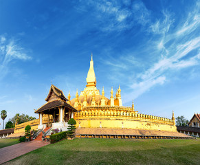 Buddhist temple and Famous tourist destination in Asia wat Phra That Luang in Vientiane, Laos