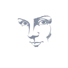 Black and white illustration of lady face, delicate visage featu