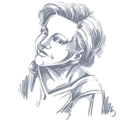 Vector art drawing, portrait of gorgeous happy girl isolated on