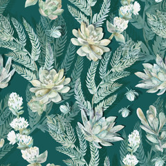 Floral seamless pattern. Succulents, ferns, thorns.  - 99874852