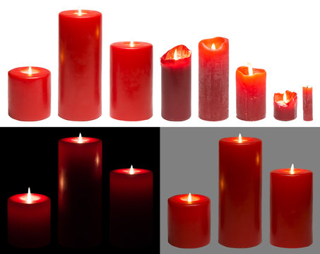 Candles Light, Red Candles Lights, White Black isolated