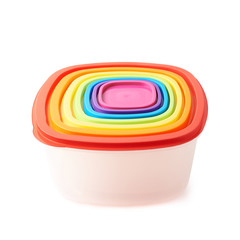 Stack of plastic food containers isolated