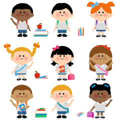 Diverse group of children students. Vector illustration