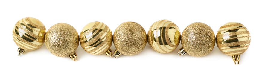 Line of Christmas balls isolated